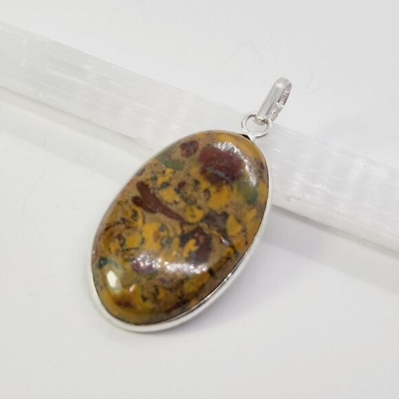 Fruit Jasper 925 Silver Plated Handmade Pendant 1.8" - Picture 1 of 2